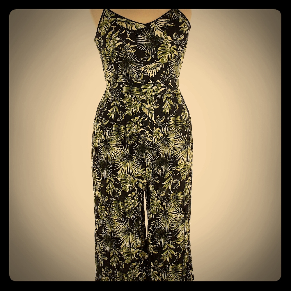 Black and tropical green romper